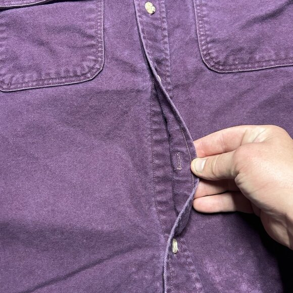 Vintage 80s 90s long sleeve flannel shirt carhartt chamois cotton maroon large - Picture 3 of 9